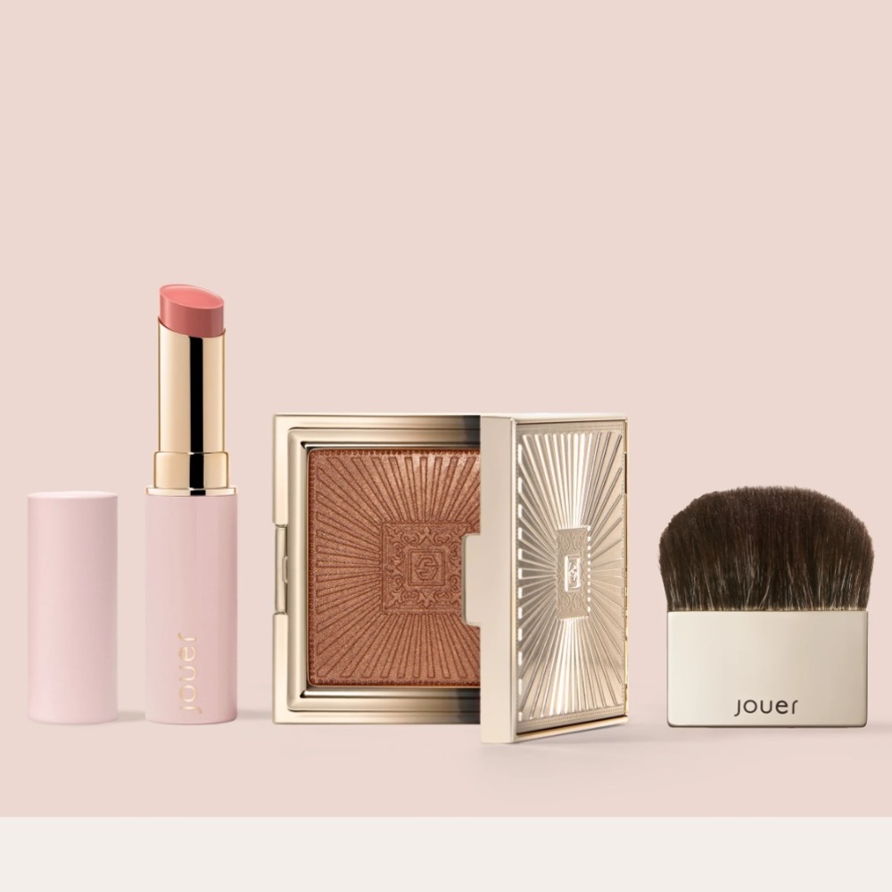 Jouer 3 Piece Set Powder Balm Bouche Lip & Kabuki Brush